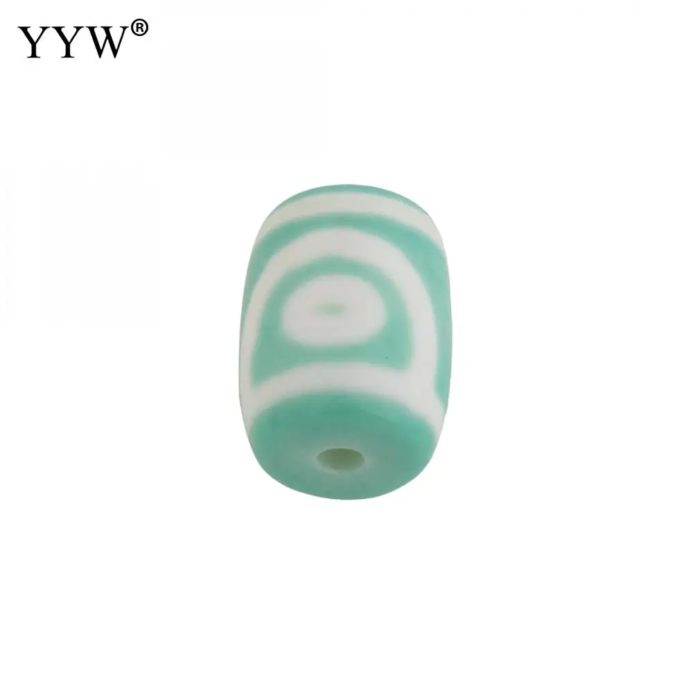 

High Quality Two-Eyed Pattern Natural Tibetan Agate Dzi Beads 1 Pc White And Green Drum Shape Stone 2mm Hole Buddhist Jewelry