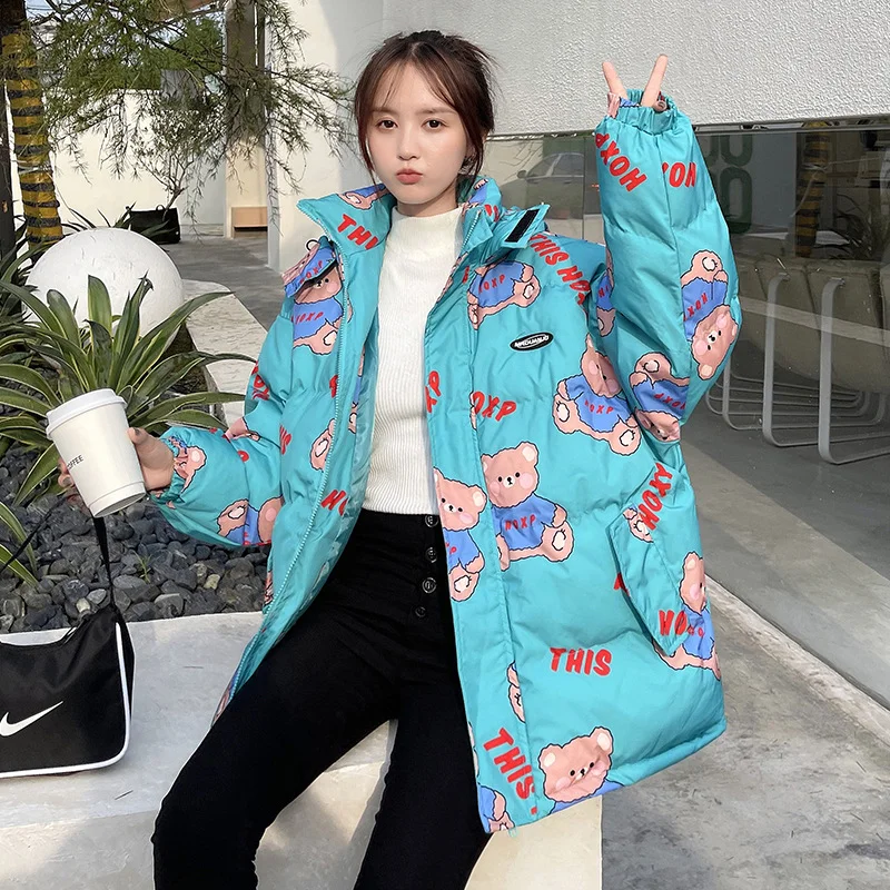 Japanese Sweet Kawaii Cotton Coat Women Winter Plus Velvet Thickening Down Jacket Girl Student Snow Wear Outerwear parkas black