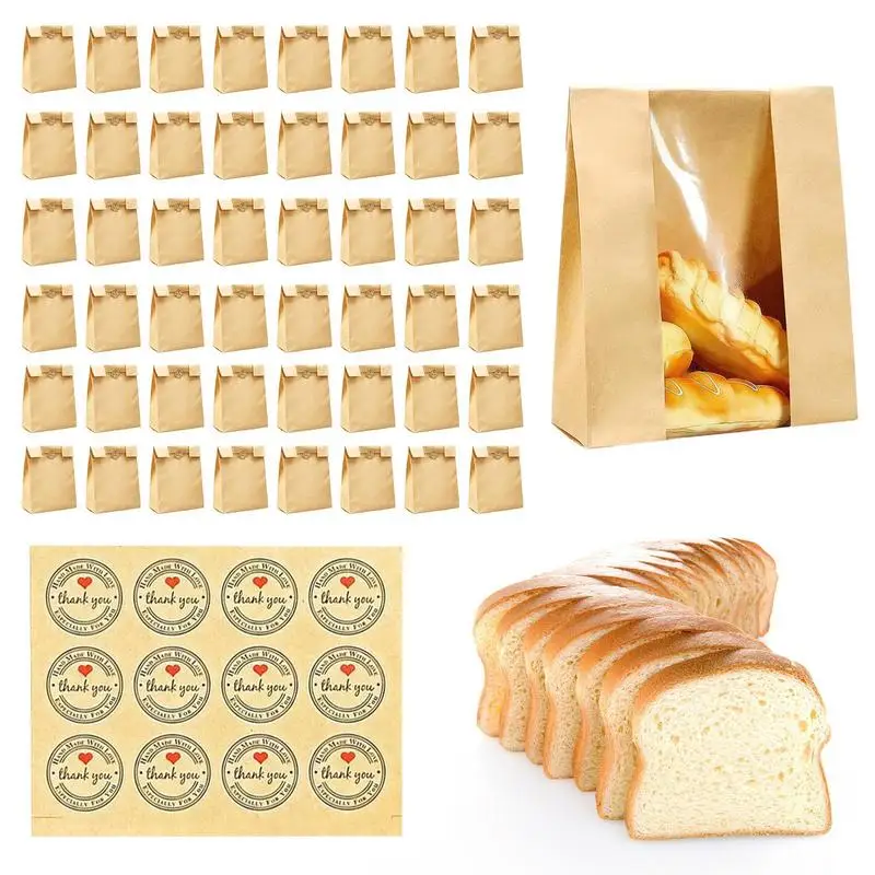 

50PCS Kraft Paper Bakery Bags With Clear Front Window Bread Bags For Homemade Bread Large Sourdough Bread Bags Treat Bags