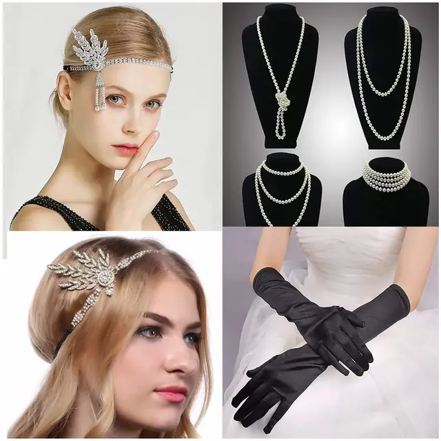 1920s accessori per costumi Costume da donna Party e Halloween Gatsby  Cosplay forniture collana con fascia orecchini con guanti lunghi -  AliExpress