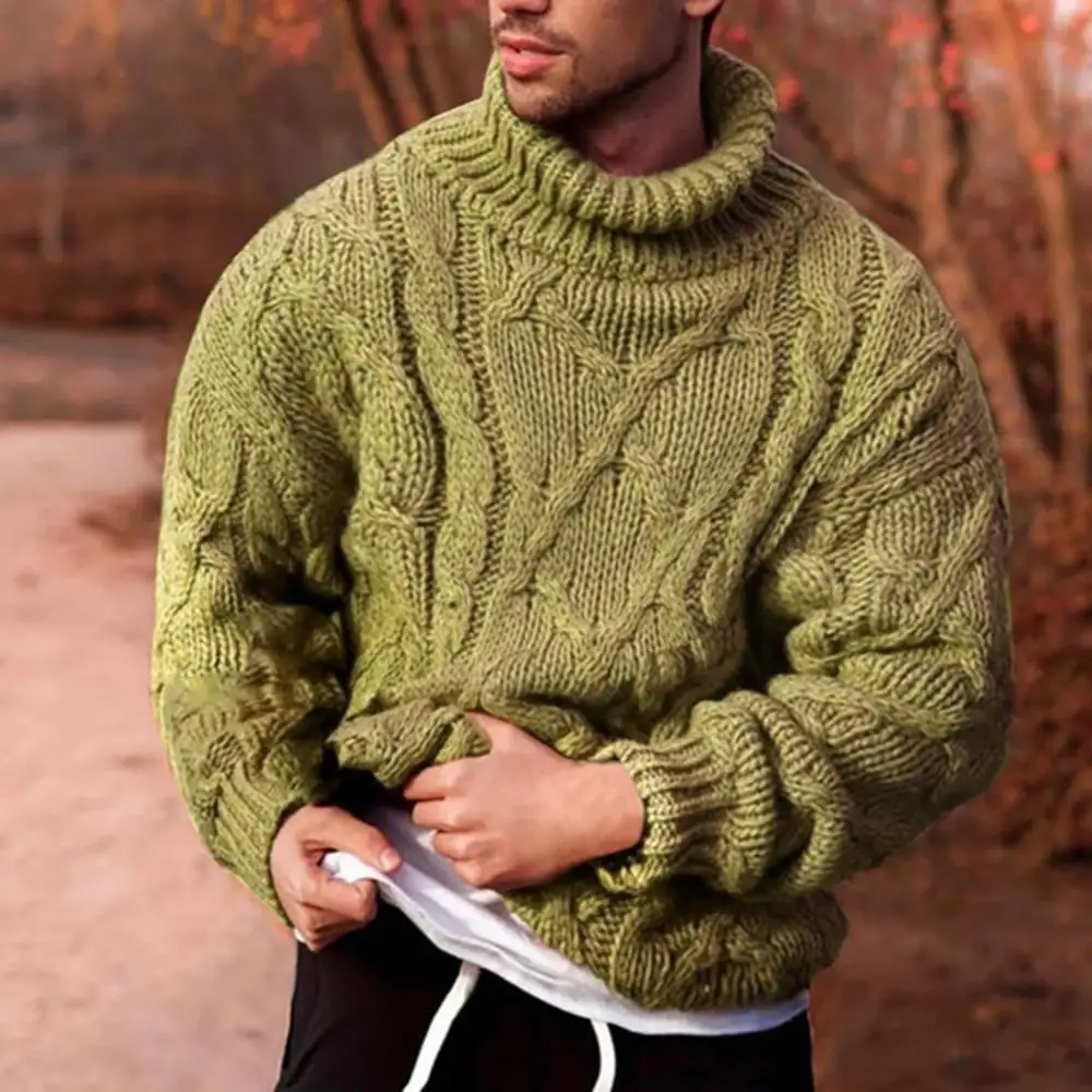

Cotton Winter Slim Fit Warm Solid Color Sweater Pullover Autumn Fashion Men Men's Twist Braid Knit Turtle-Neck Jumper свитер