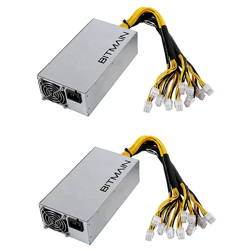 

2 шт., блок питания APW7 1800 Вт для майнинга Bitmain Antminer S9/L3 +/A6/A7/R4/S7/E9 с 6-контактными разъемами PCI-E 10X