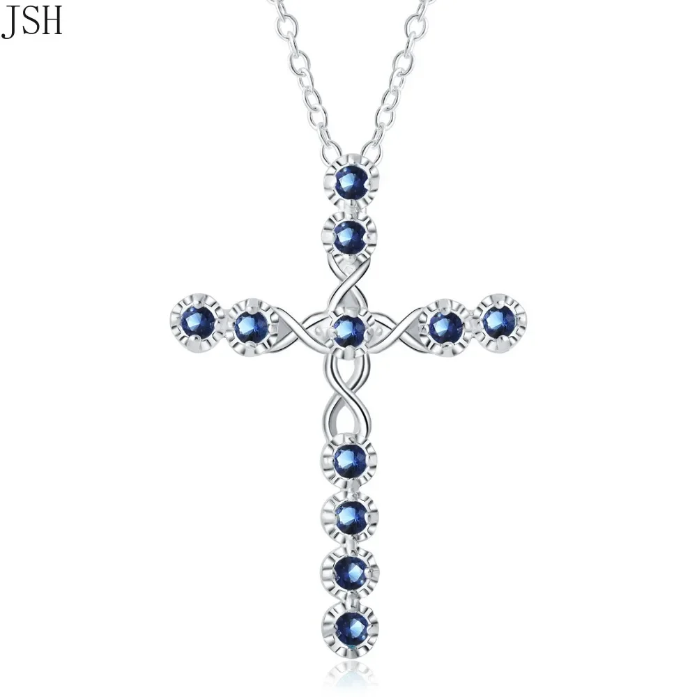 Pendant Necklace Silver Necklace 45cm wedding 925 Sterling silver necklace for women cyrstal Cross pendant jewelry fashion cute party