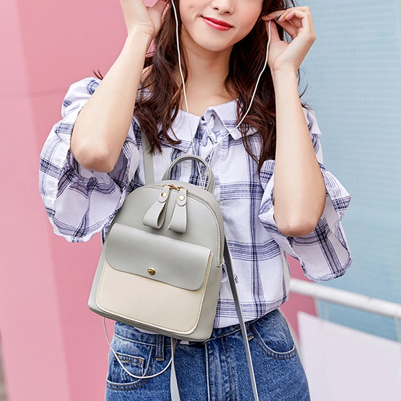 

Mini Backpack Fashion Women PU Leather Shoulder Bag For Teenage Girls Children Multi-Function Small Bagpack Ladies Phone Pack