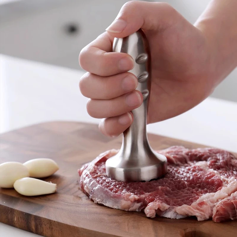 Meat Tenderizer Hammer with Great-Grip Handle, Stainless Steel Mallet Pounder for Tenderizing Chicken & Beef-Kitchen Tools