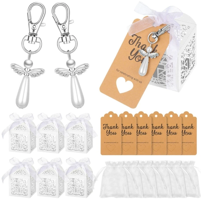 24/30pcs Wing Favor Keychain Keyring Thank You Card Candy Bags Boxes for Baby Shower Wedding Gift for Guest Party Decor Dropship