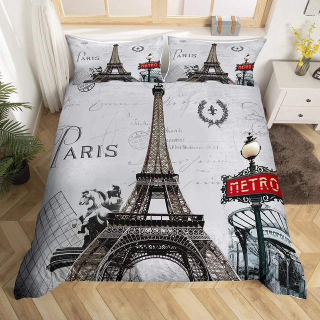 Housse de couette Vintage à thème de la tour Eiffel, parure de lit moderne  à thème de Paris, paysage de ville célèbre dans le monde entier - AliExpress