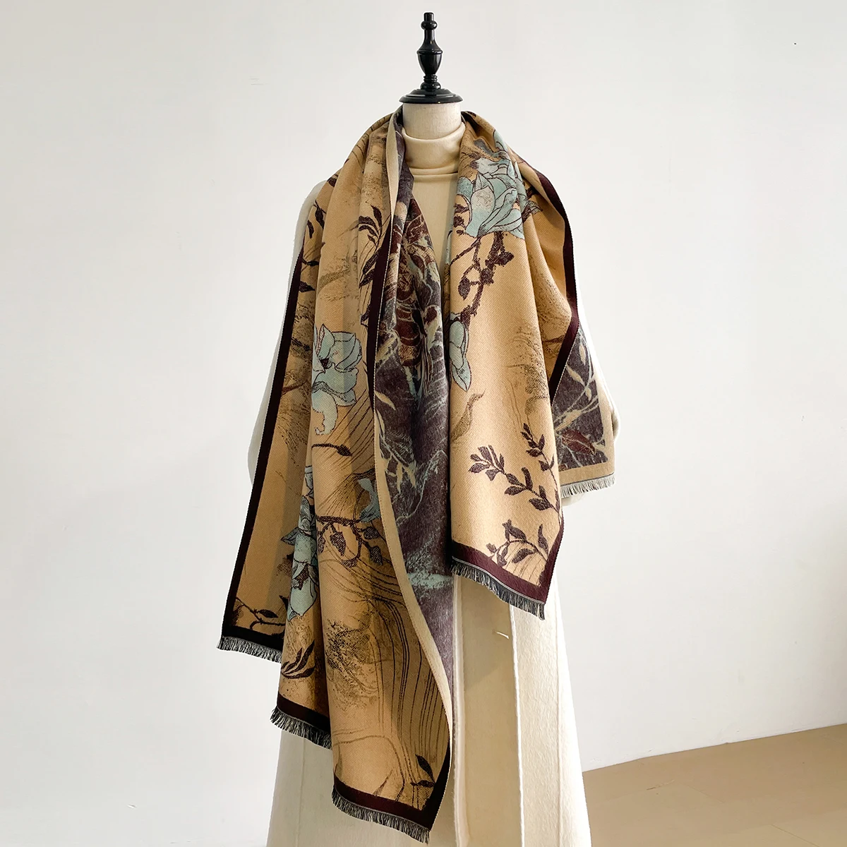 Luxury Winter Cashmere Double-sided Design Scarf Women Warm Pashmina Blanket Poncho Scarves Female Oil painting Shawl Bufanda