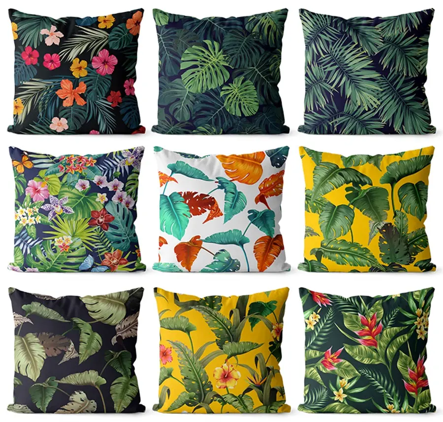 

Современная квадратная декоративная подушка для тропического дождевого леса/рандомные подушки Чехол 43 53, винтажная наволочка для подушки с зелеными растениями листьями и цветами, домашняя декоративная подушка