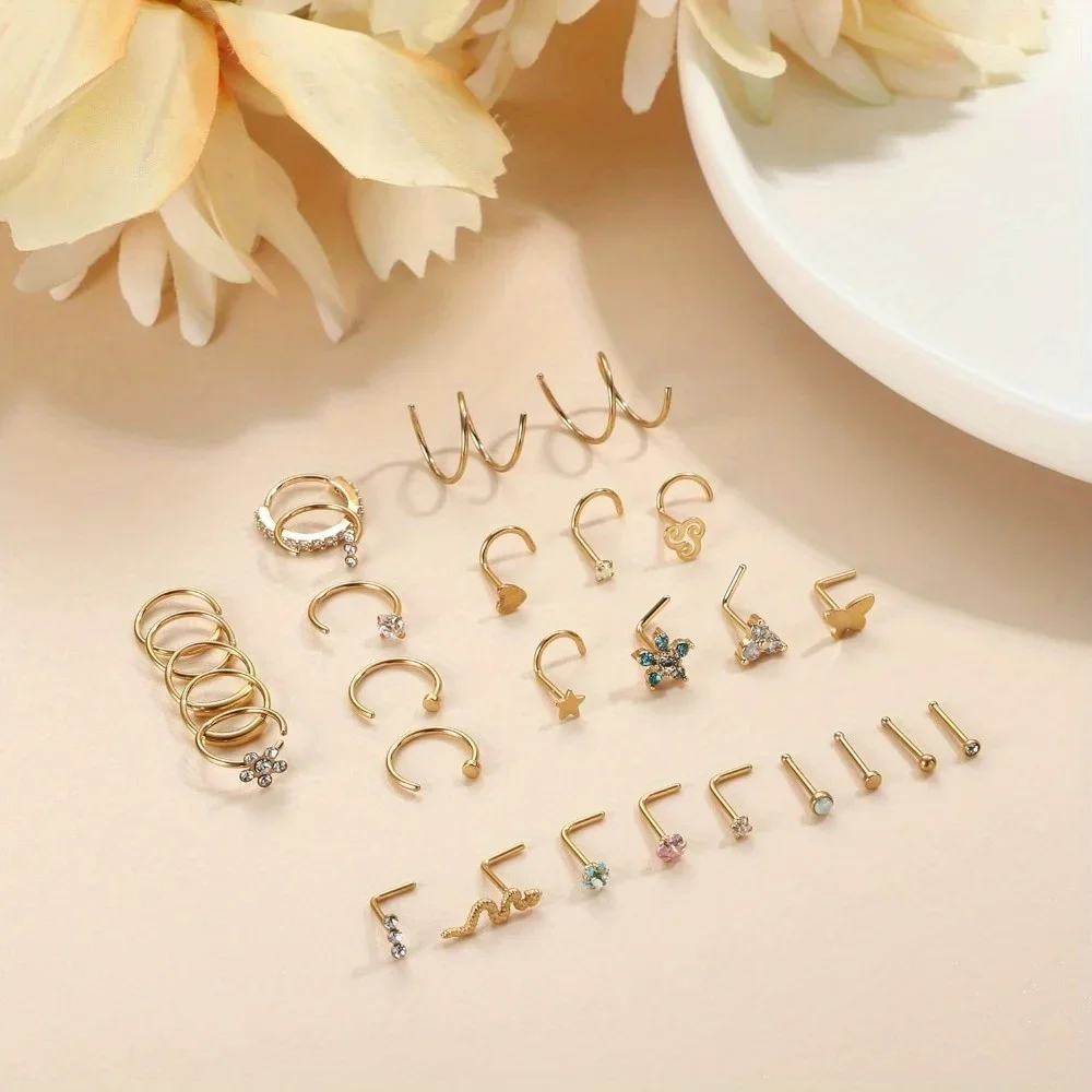Piercing Jewelry Nose Rings Body Piercing Jewelry Body Jewelry Nose Studs 1pc Surgical Steel Nose Ring Set Hypoallergenic Stainless Steel L Shaped for Men Women Stylish Nose Piercing Jewelry