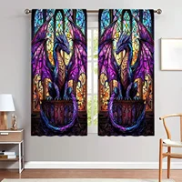 2pcs Stained Glass Dragon Printed Curtain - Artistic Home Decoration Curtains, All Season Decorative Curtains 1