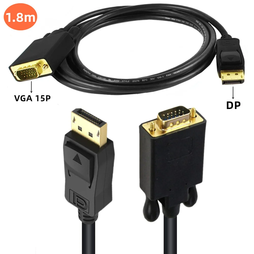 

High Quality DisplayPort Display Port DP To VGA Adapter Cable Male To Male Converter for PC Computer Laptop TV Monitor Projector