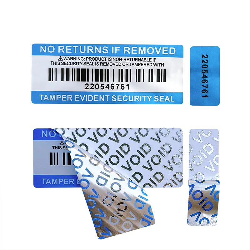 New100% total transfer tamper obvious waterproof label security guarantee invalid sticker Blue double serial number seal sticker