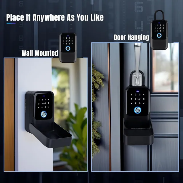 Smart Key Lock Box Fingerprint Control Ekey Passcode Access Card Bluetooth Unlock for Convenient Home Wall Mounted Door Hanging 2