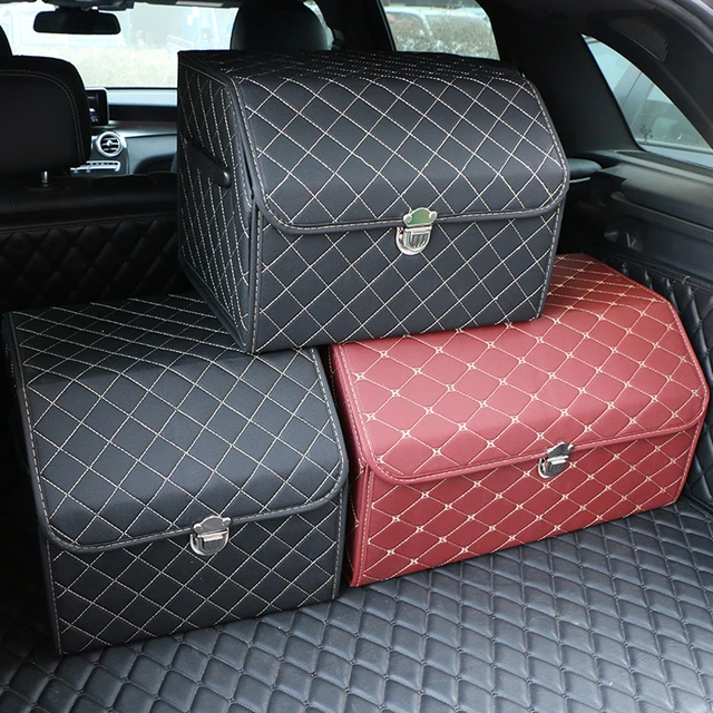 Sac de Rangement Pliable en Cuir PU pour Coffre de Voiture, Boîte