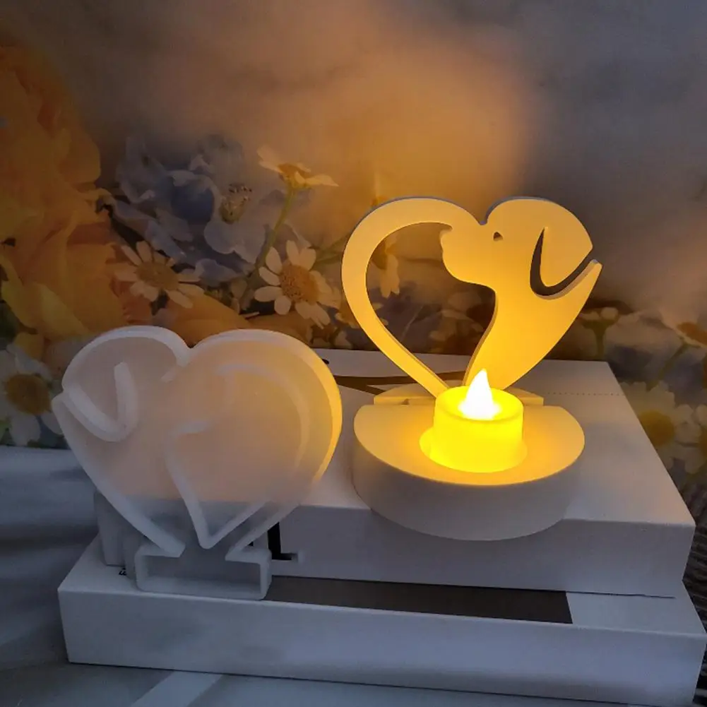 New Love Puppy Candlestick Silicone Mold Candle Holder Plaster Decor Craft Gypsum Mould Molds Resin Casting Home Crafts Too M5V8 images - 6