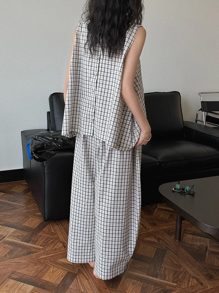 [EAM] High Elastic Waist Blue Plaid Brief Casual Wide Leg Pants New Trousers Women Fashion Tide Spring Autumn 2026 1DJ0747