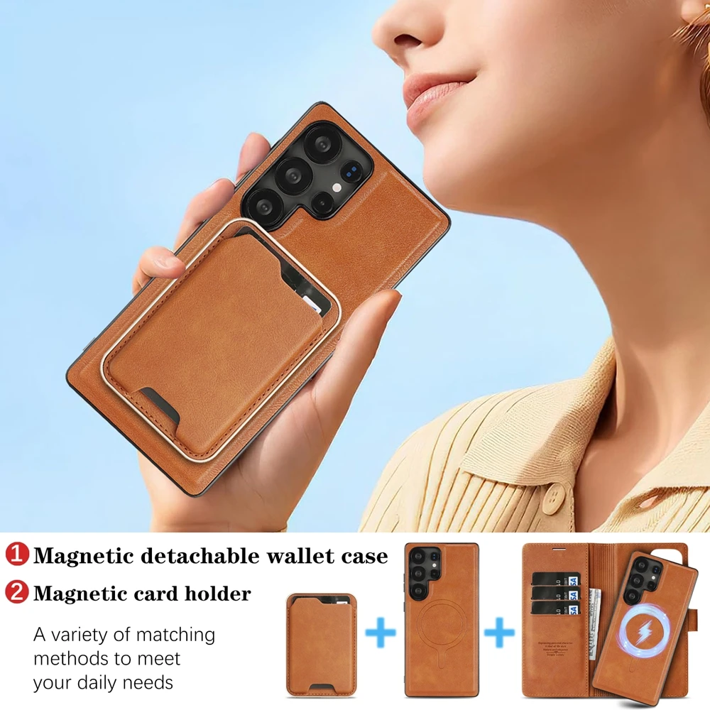 3-in-1 Magnetic Flip Leather Phone Case with Card Holder and Magsafe Compatibility