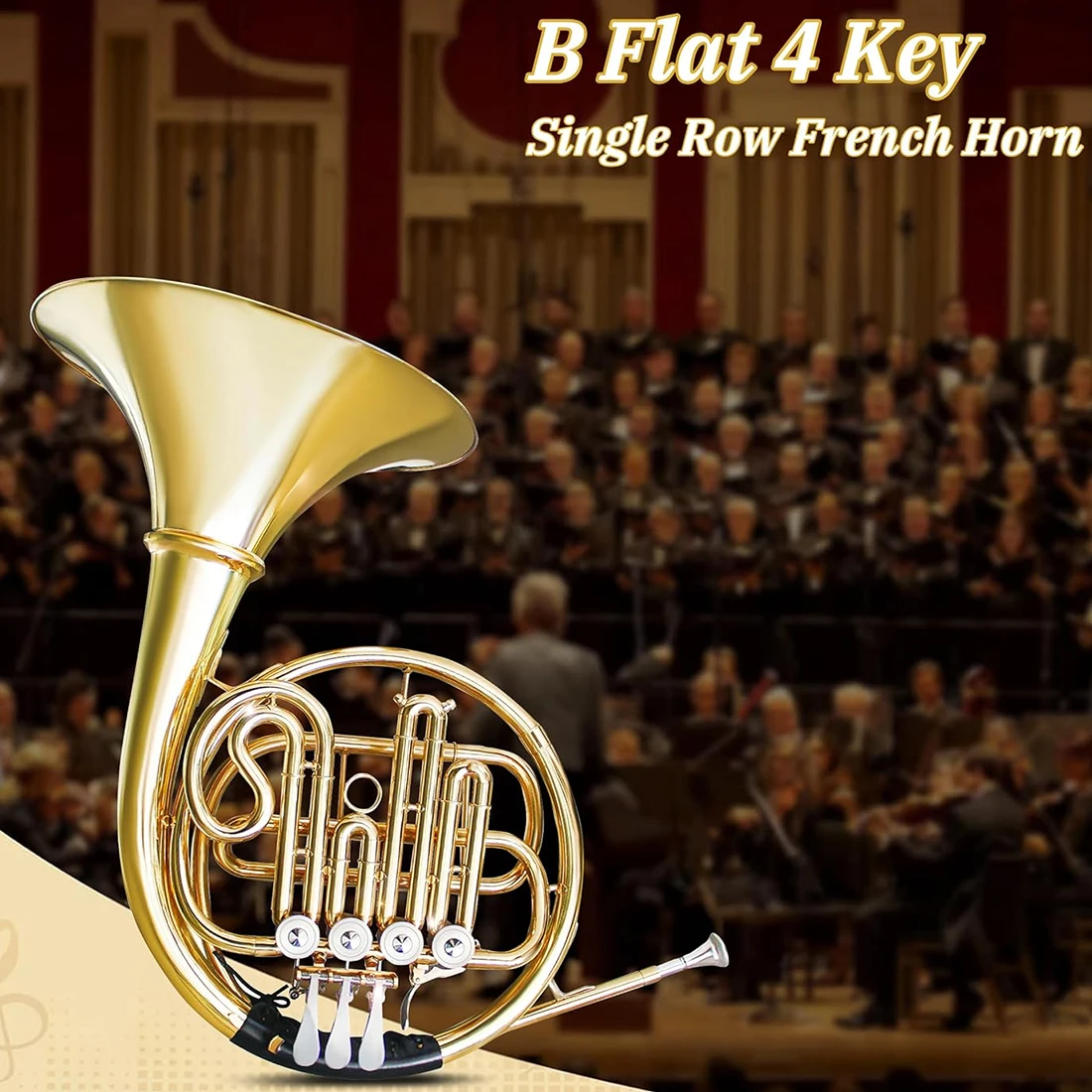 SLADE B Flat 3/4 Key Single Row French Horn Brass Lacquered Gold Craftsmanship French Horn for Beginners Exams Performances