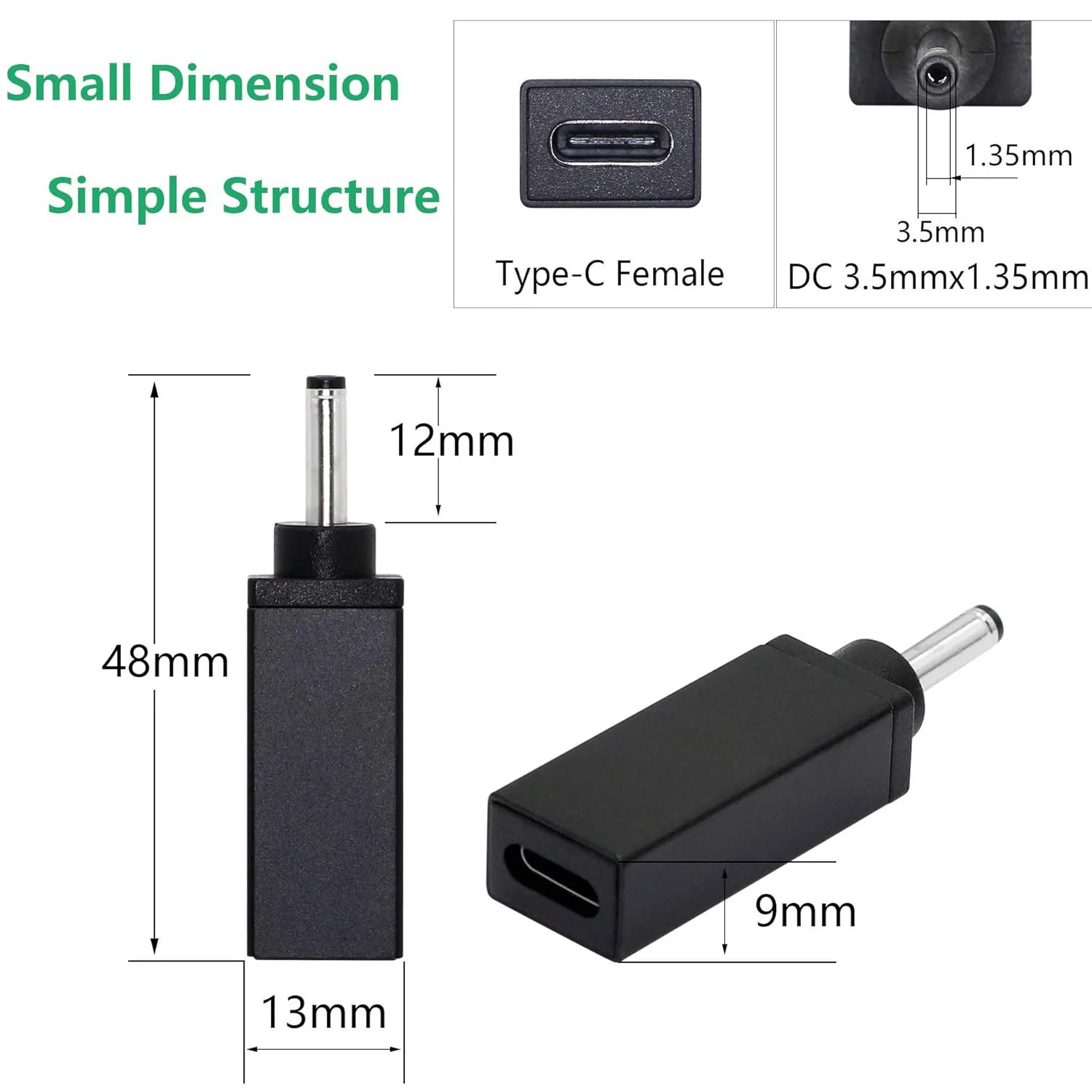1pc 100W DC PD Power USB-C Type C 3.1 Female Input to 3.5mm x 1.35mm Male Charger Charging Adapter Connector for Laptop