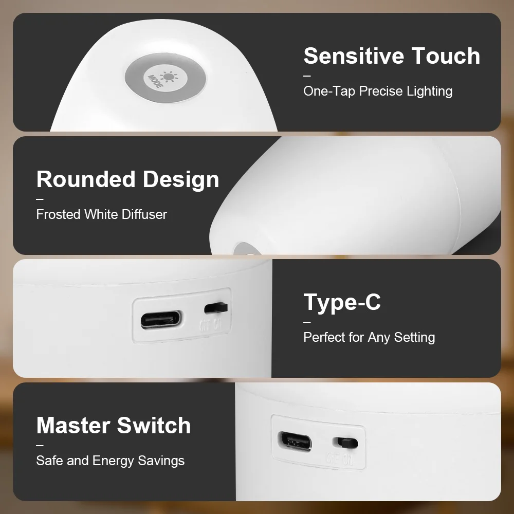 Touch Night Lamp Dimmable Rechargeable Type-C Table Lamp for Bedroom Living Room Remote Control Decor 3 Colors Night Lamp 2W