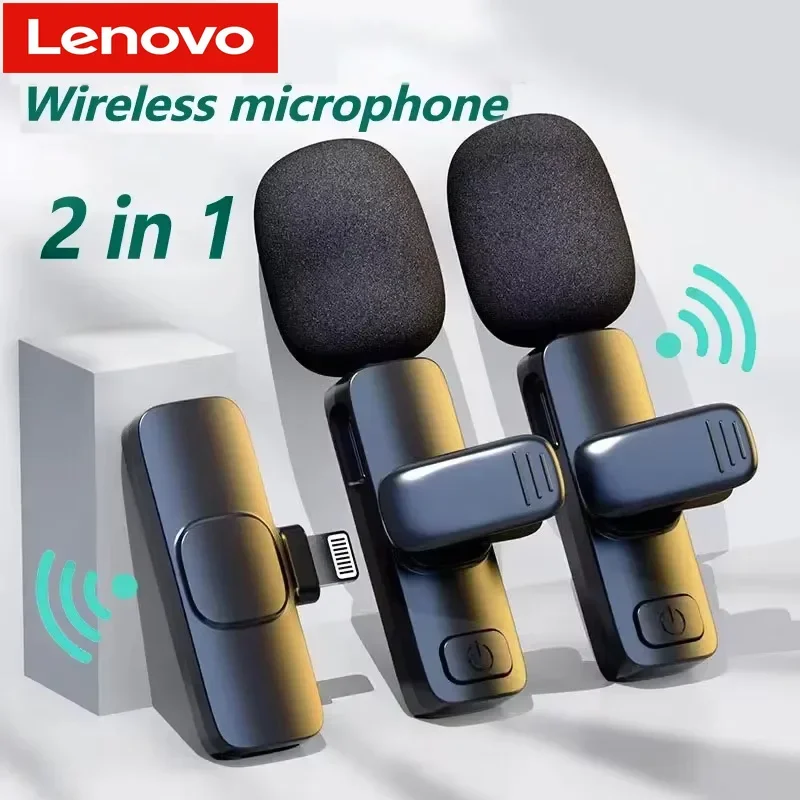Lenovo Wireless Lavalier Microphone Portable Audio Video Recording Mini Mic For iPhone Android Live Broadcast Gaming Phone