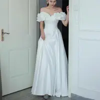 Elegant Boat Neck Satin Wedding Dresses New Simple A Line Bridal Dress Classic Long Robe De Marie Plus Size Customized 1