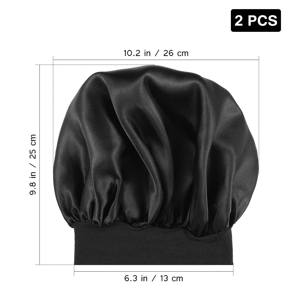 2Pcs 와이드 사이드 탄성 수면 모자 대형 넓은 보닛 헤어 보호 여성용 오일 방지 탈모 방지 여성용 블랙