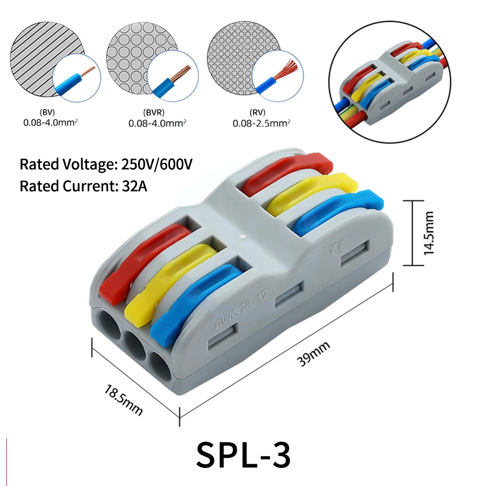 (10 Stück) SPL-1 SPL-2 SPL-3 SPL-4 SPL-5 Schnellklemmenblock SPL-42 SPL-62 SPL-82 Drahtverbinder SPL-63 SPL-93 Lampe SPL-102 SPL-122 Farbe spleißbar – Detail 12
