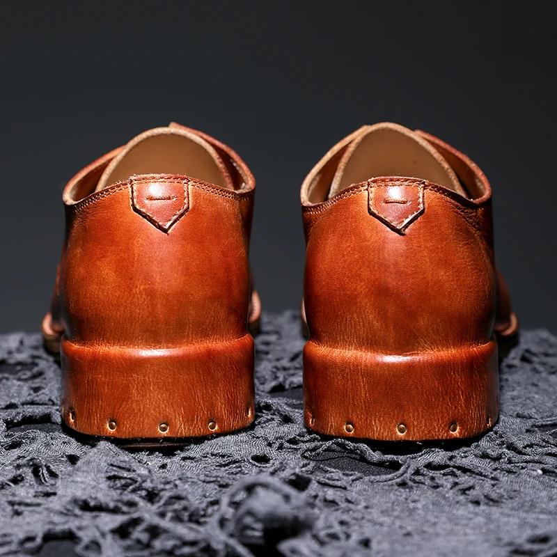 Goodyear Welt 남성용 빈티지  가죽 더비 신발, 라운드 토, 캐주얼 신발, 드레스 비즈니스 드레스, 웨딩 슈즈