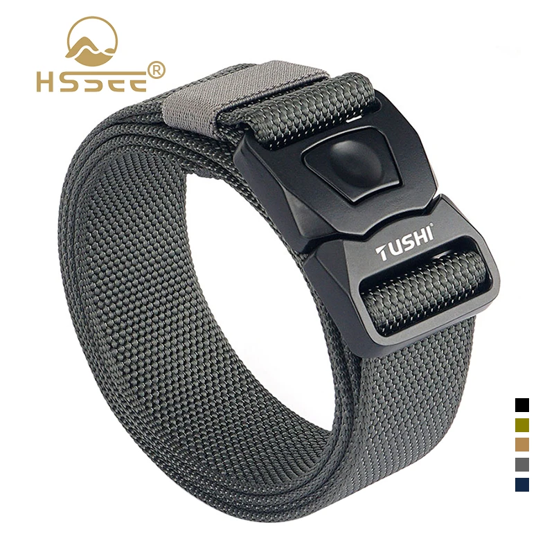 

2 Modes Elastic/No Elastic Tactical Belt Alloy Pluggable Buckle Outdoor Sports Belt Nylon Military Army Belt Jeans Waistband