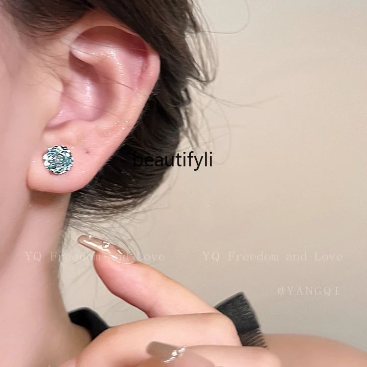 Hand-Cut Zircon Rose Flower Chinese Stud Earrings Light Luxury High Sense Elegant Earrings Women