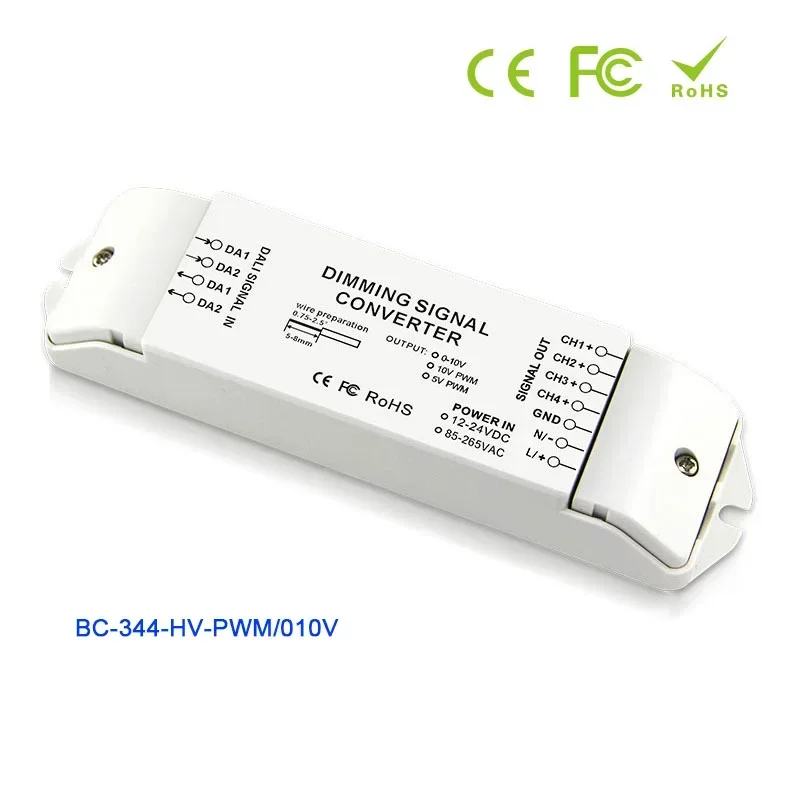 bc 334 12v 24v led dimming signal converter dip switches out 0 1 10v analog signal 5v pwm 10v pwm 4ch 40ma 4ch led lamps dimmer Bincolor LED DALI Signal Converter 110V 220V High Voltage 12V-24V DALI signals into 0 to 10V analog signal/5V PWM/10V PWM Dimmer