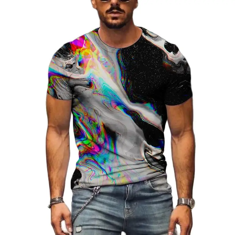 

Summer Men's Short Sleeve Round Neck 3D Colorful Full Print Color Top Casual T-shirt Plus Size 6XL