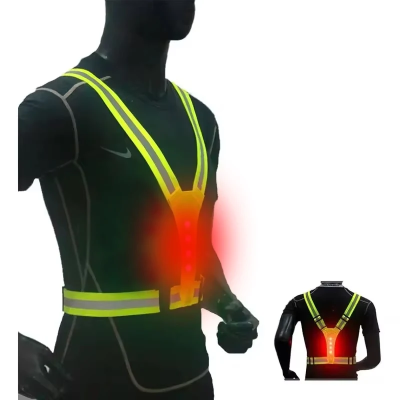 Safety Vest Safety Reflective Vest LED Running Light Adjustable Cycling Vest Night Warning Work Fishing Sports