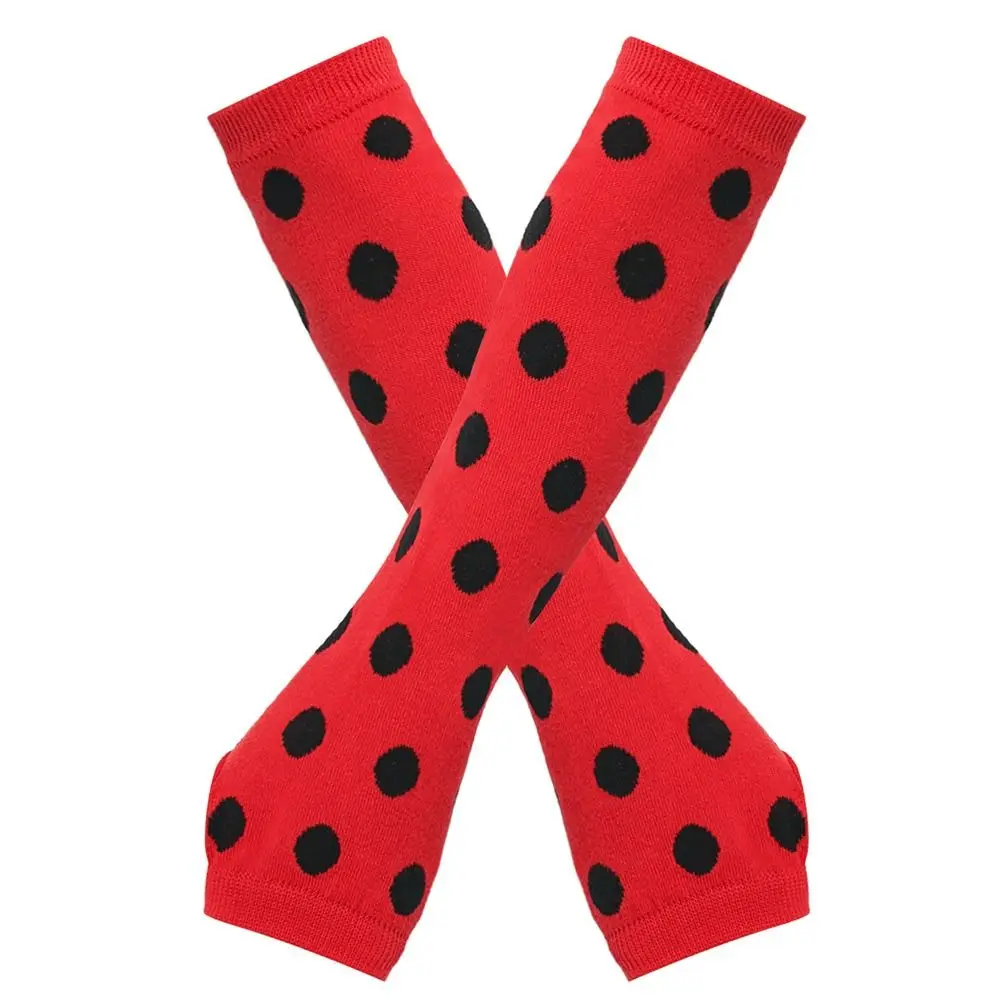 Polka Dot Oberschenkelhohe Strümpfe Marienkäfer 80er 90er Kinder Kniestrümpfe Arm Beinwärmer Rot Schwarz Dot Handschuhe – Detail 7
