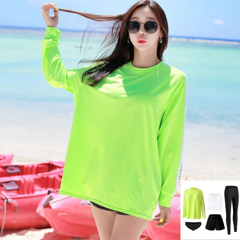 Women's 5pcs Men's 3pcs Swimming Clothes Set Sports Long Sleeve Swimsuit Bathing Suit Dive Skins Rash Guards Surf Suit