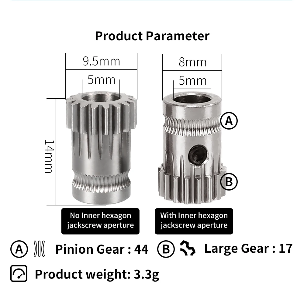 보우덴 다이렉트 압출기용 듀얼 드라이브 기어, 17T 모터 기어, 1.75mm 엔더 3 CR10 MK8 3D 프린터 부품, 3:1 속도