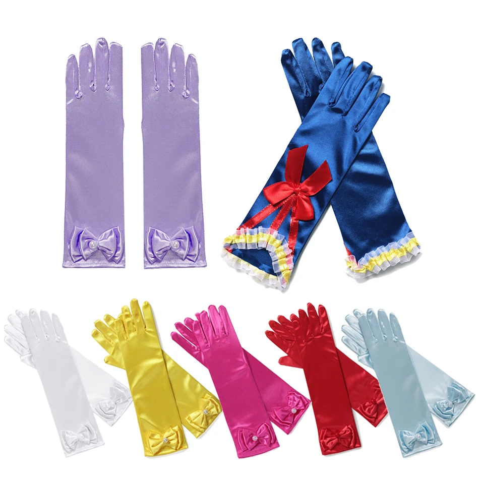 Muababy Girl Snow White Gloves Dress up Party Supplies Children Princess Cosplay Costume for Elsa Anna Belle Gloves princess accessories set children dance gloves girls satin gloves