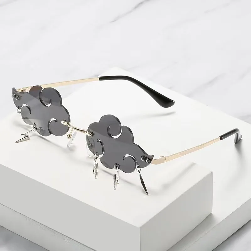 

New Fashion Clouds Rimless Sunglasses Women Luxury Brand Metal Sun Glasses Personality Raindrop Ladies Small Elliptic Eyewear