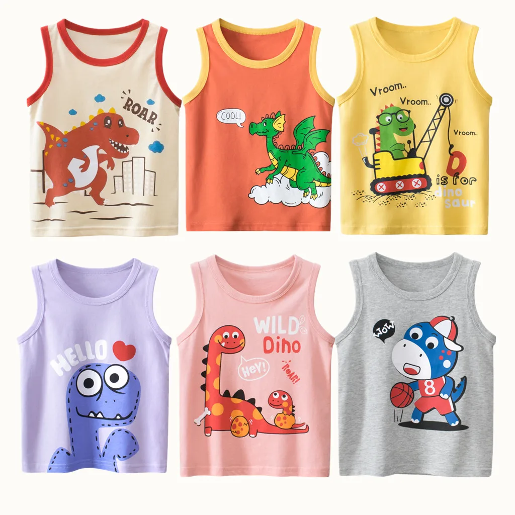 Summe Children Vests for Girls Clothing 100% Cotton Dinosaur Cartoon Kids Boys Sport Causal Tank Tops Baby Cute Clothes kids tops,sport tank tops