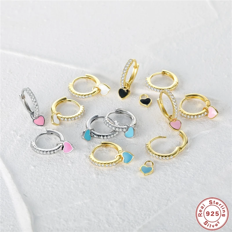 LENNIK 925 Sterling Silver Pendientes Ear Buckle Colorful Lover Heart Enamel Hoop Earring For Women Fashion Jewel Birthday Gifts 4