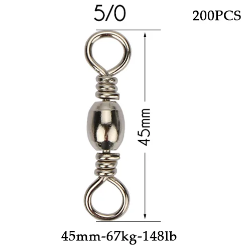 Goture 200pcs/lot Fishing Swivel Rolling Barrel Swivels Stainless