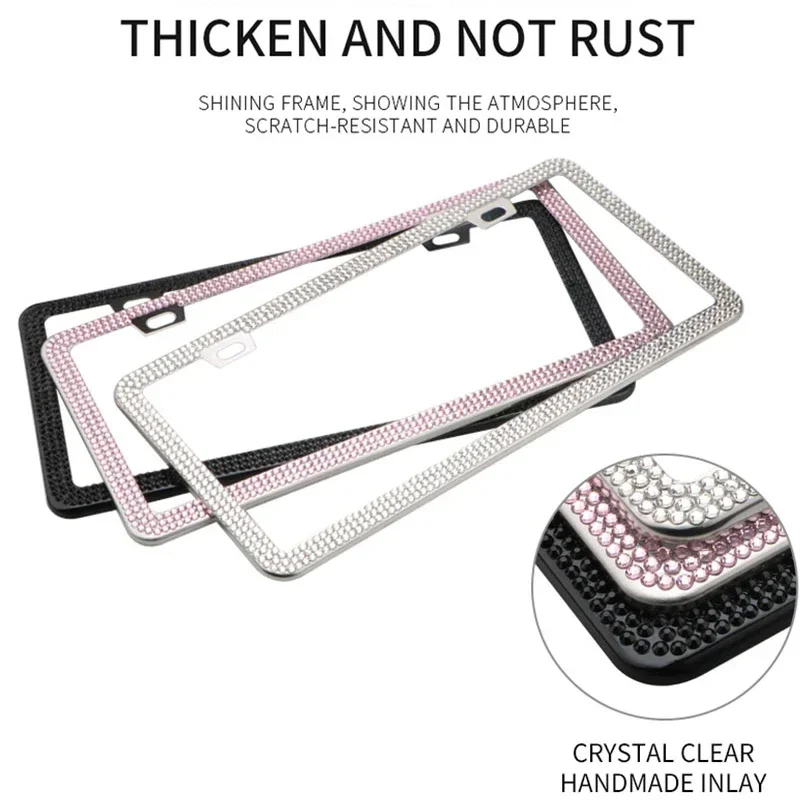 Rhinestone Stainless Steel License Plate Frame for Women