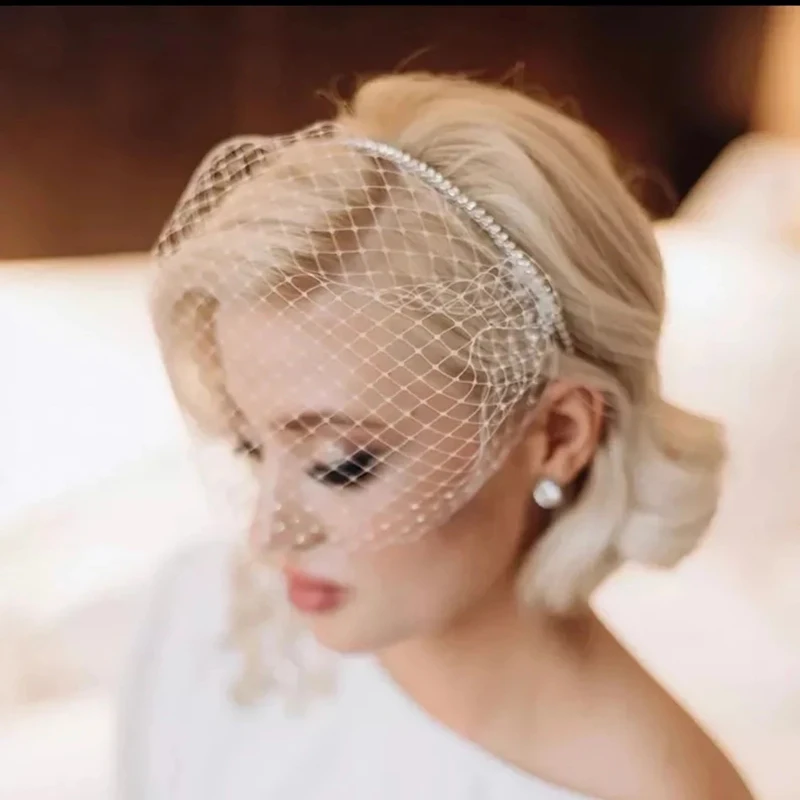 

NZUK Black White Birdcage Veil on the Face Headband Veils for Bridal Fascinator Charming Veil for Wedding Fascinator