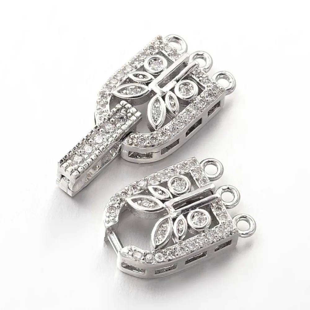 10Sets Brass Micro Pave Cubic Zirconia Fold Over Clasps 34x10x4mm For DIY Bracelet Pendants Jewelry End Connector Accessories