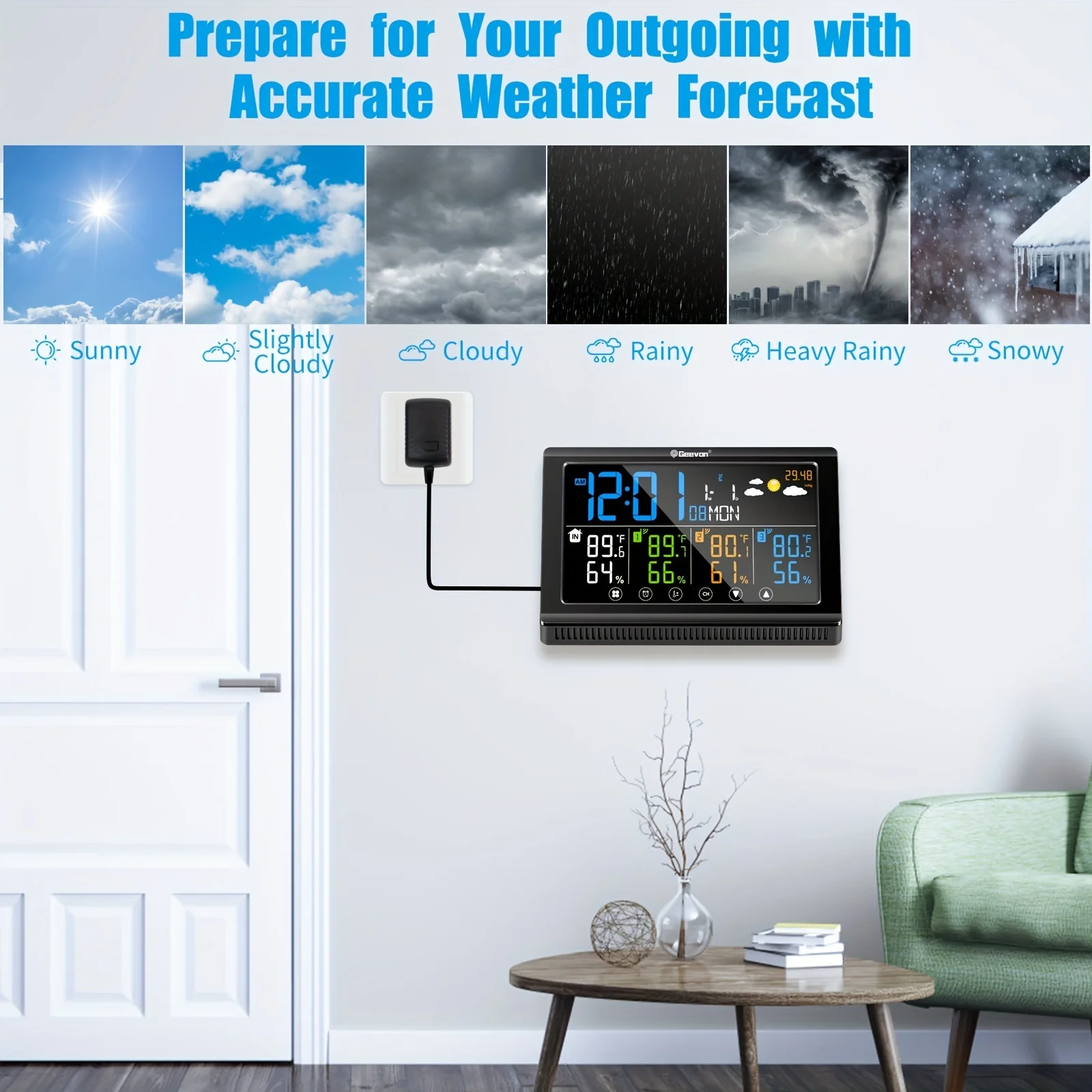 Station Météo - Geevon 208665 - Écran LCD 20 Cm - Prévisions Météo - Température Et Humidité - TV Son Photo