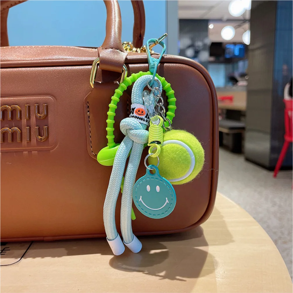 Decorative Colorful Smiling Tennis Car Keychain Creative Backpack Pendant Female Gift Nylon Rope Backpack Decoration 3