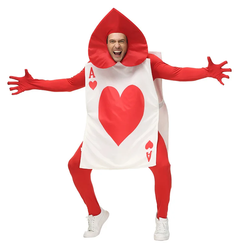 

Kid and Adult A White Vest Red Headgear 2 Pce Set Playing Card Heart A Clothes Halloween Costume Unisex Cosplay Costumes