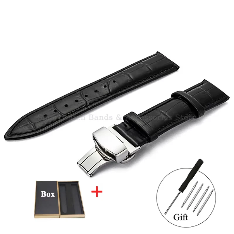 Luxurious Leather Watch Strap with Universal Metal Butterfly Clasp - Multiple Size Options Available